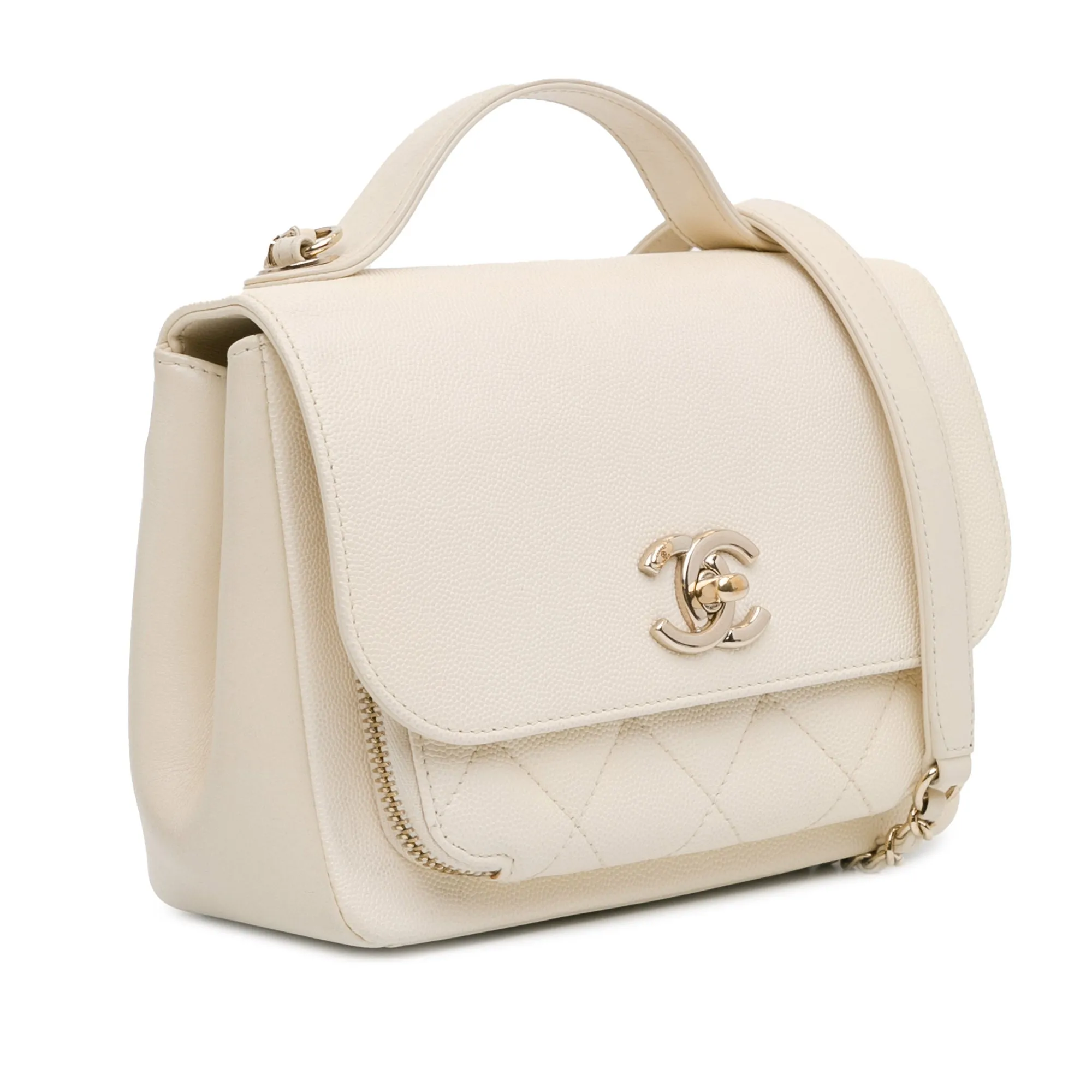 White Chanel Small Caviar Business Affinity Top Handle Flap Satchel