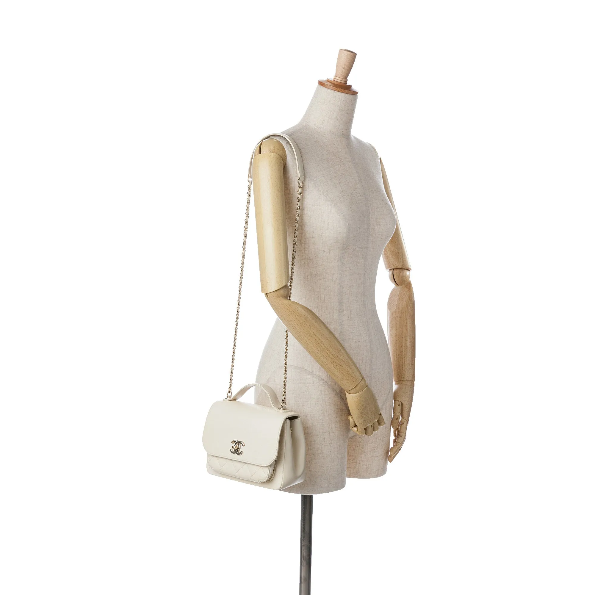 White Chanel Small Caviar Business Affinity Top Handle Flap Satchel