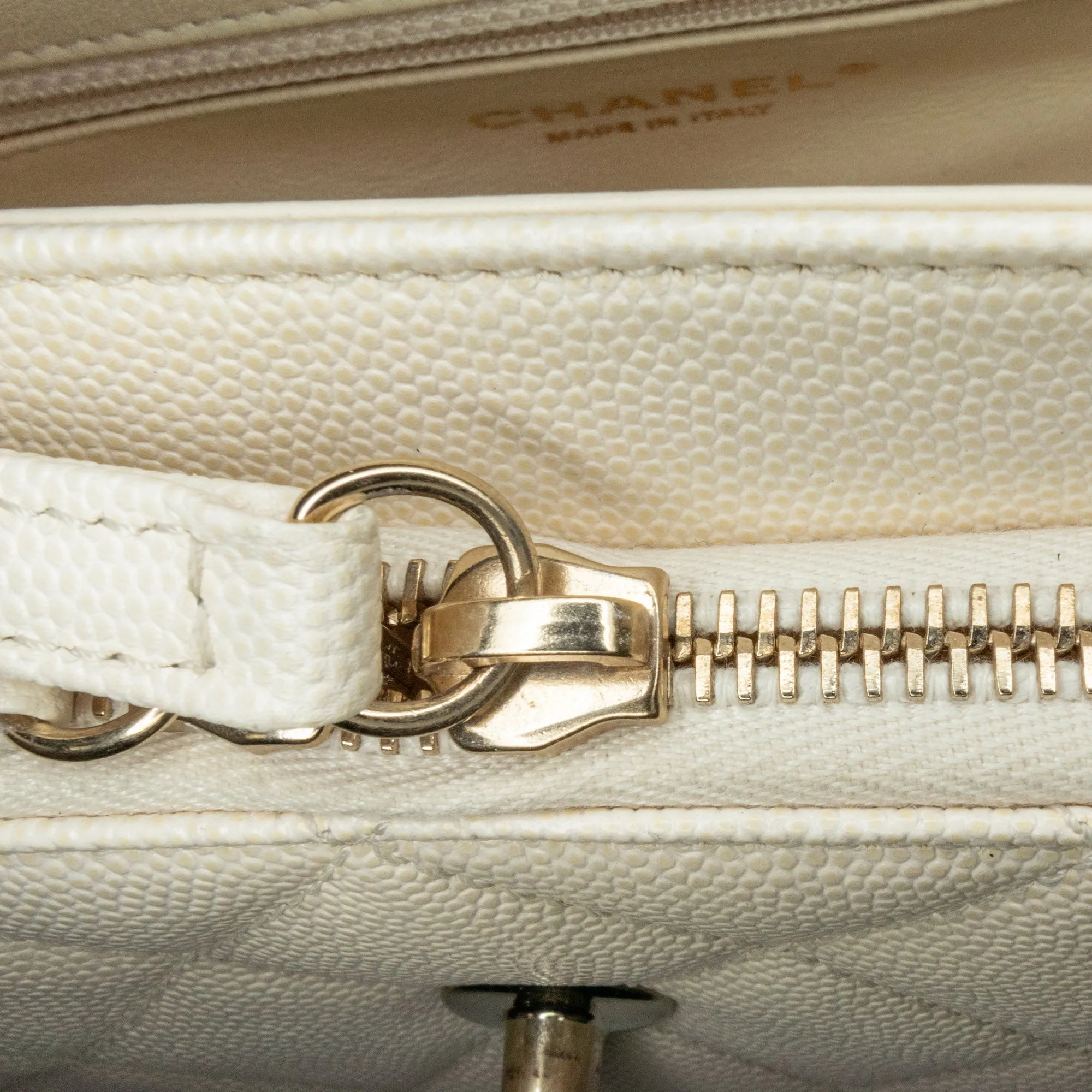 White Chanel Small Caviar Business Affinity Top Handle Flap Satchel