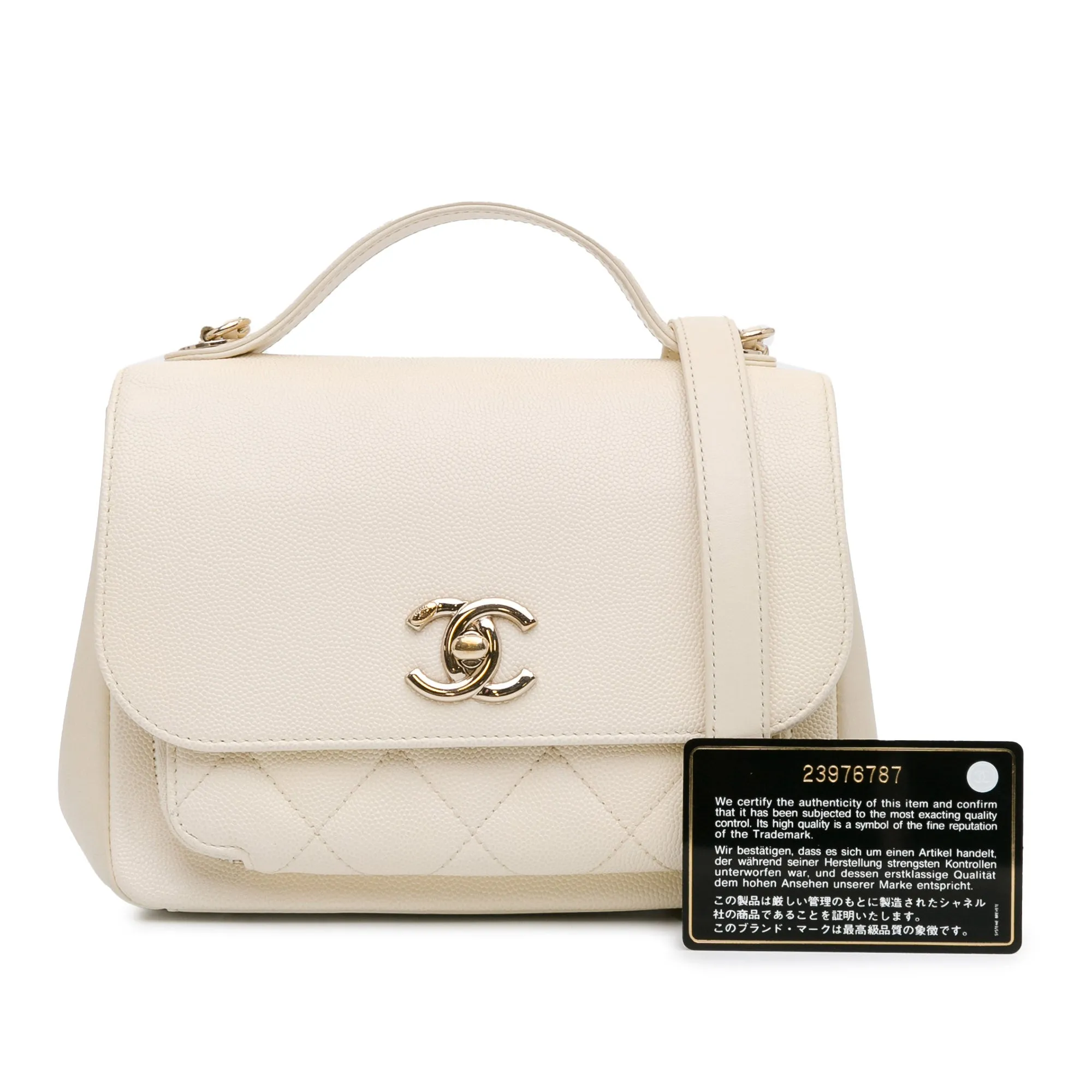 White Chanel Small Caviar Business Affinity Top Handle Flap Satchel