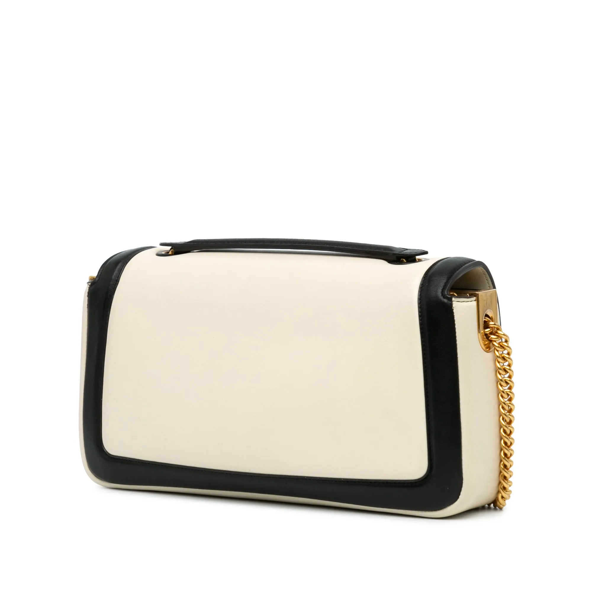 White Fendi Bicolor Leather Chain Midi Baguette Shoulder Bag