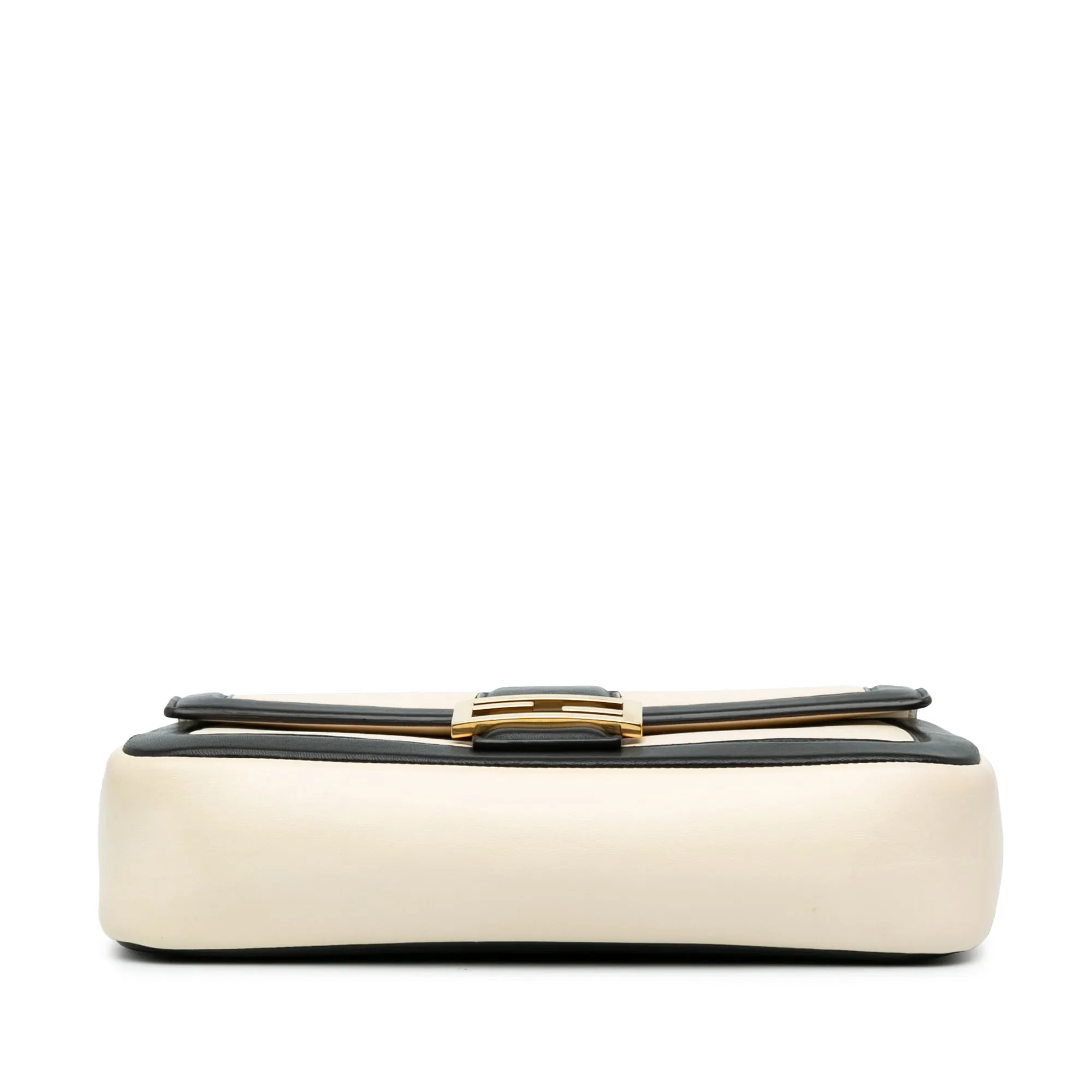 White Fendi Bicolor Leather Chain Midi Baguette Shoulder Bag