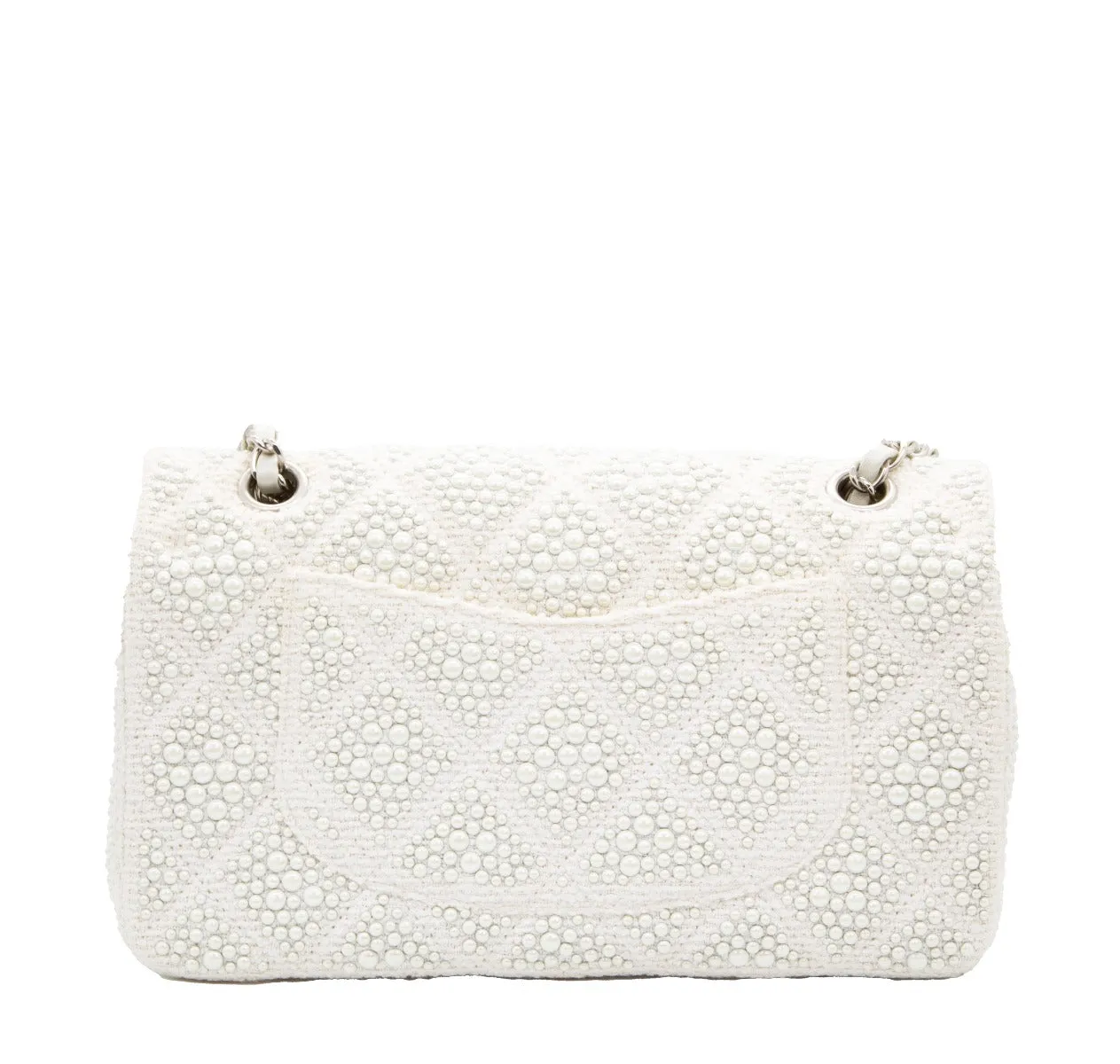 White Pearl Embellished Flap Bag