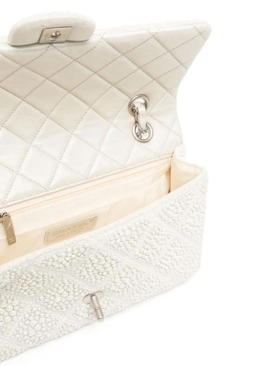 White Pearl Embellished Flap Bag