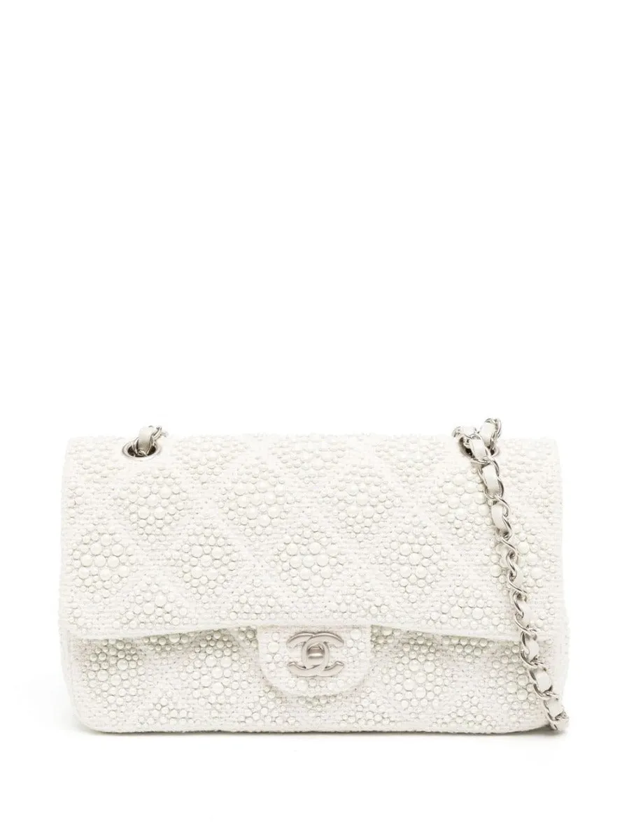 White Pearl Embellished Flap Bag