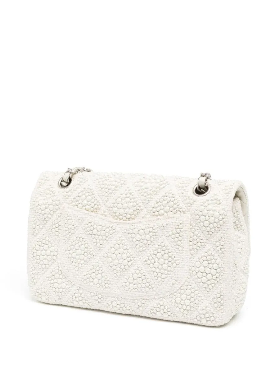 White Pearl Embellished Flap Bag