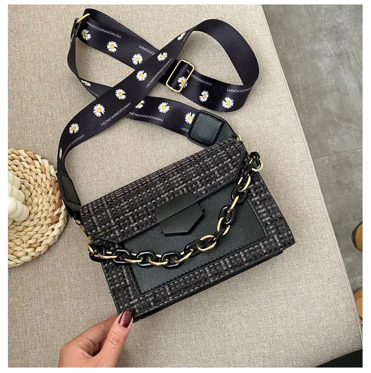 Wide Strap Designer Lady Handbags Fashion Chain Purses