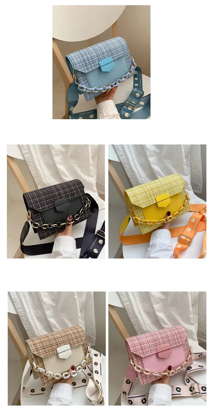 Wide Strap Designer Lady Handbags Fashion Chain Purses