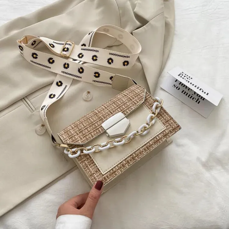 Wide Strap Designer Lady Handbags Fashion Chain Purses