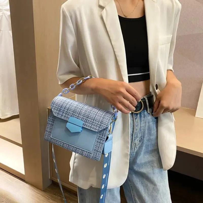Wide Strap Designer Lady Handbags Fashion Chain Purses