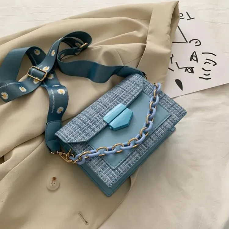Wide Strap Designer Lady Handbags Fashion Chain Purses
