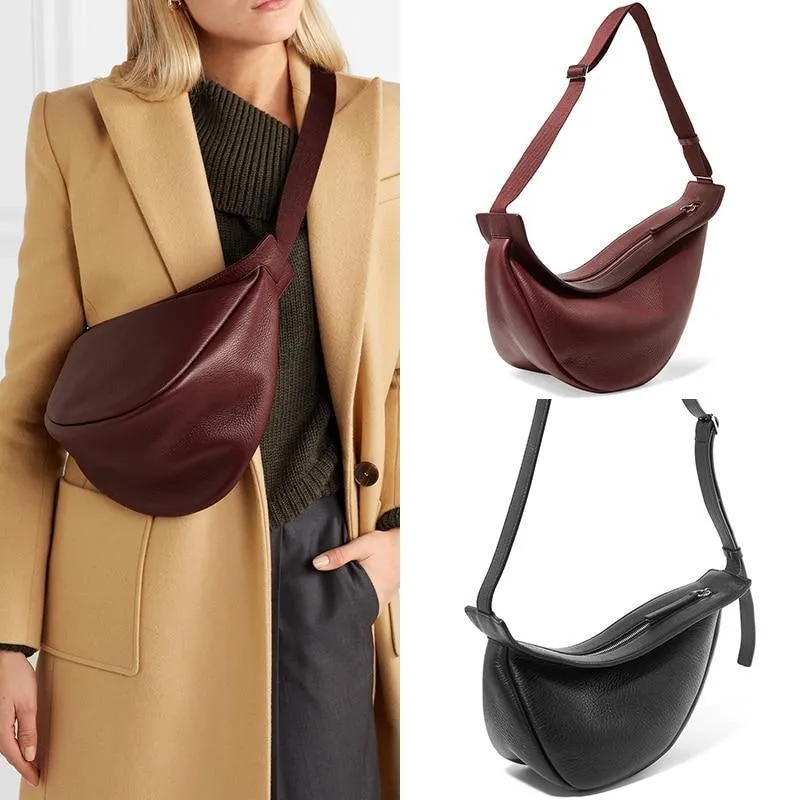 Woman waist bags Wide Single Strap Zipper Half Moon PU Leather Chest Bag