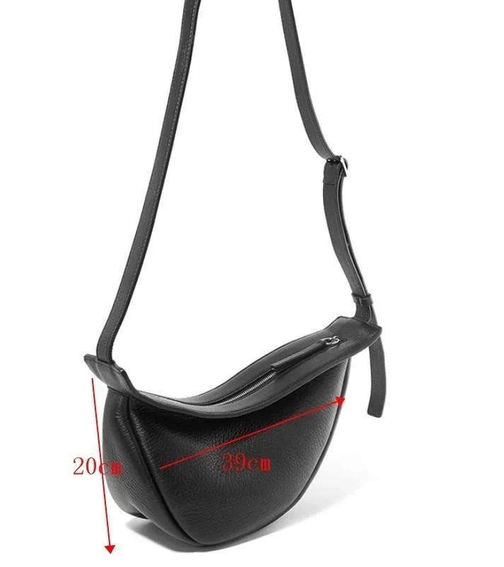 Woman waist bags Wide Single Strap Zipper Half Moon PU Leather Chest Bag
