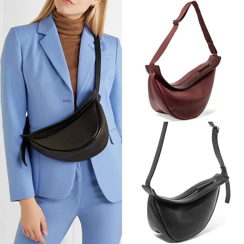 Woman waist bags Wide Single Strap Zipper Half Moon PU Leather Chest Bag
