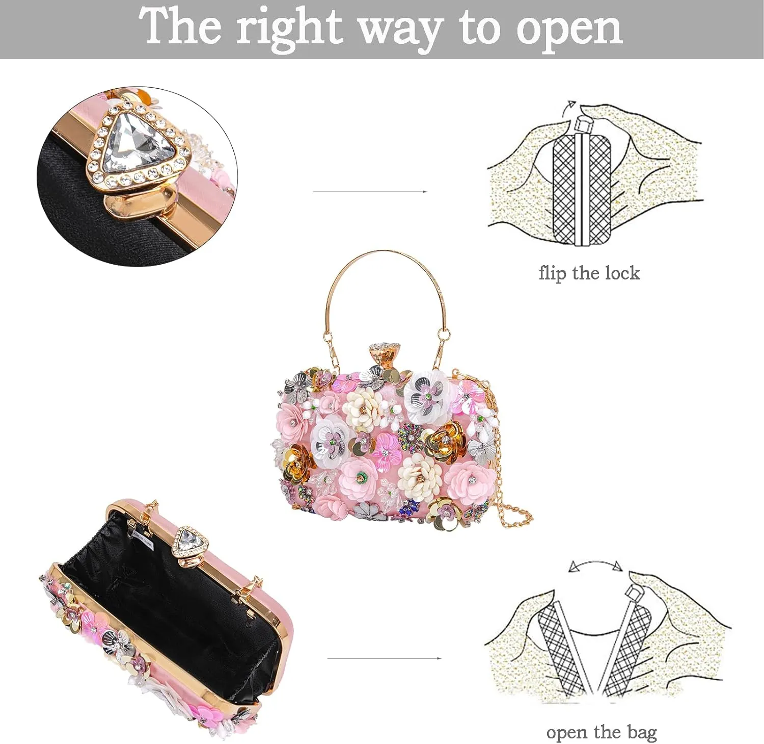 Women Clutches Flower Evening Handbag Chain Strap Shoulder Bag handbag Wedding bag purse