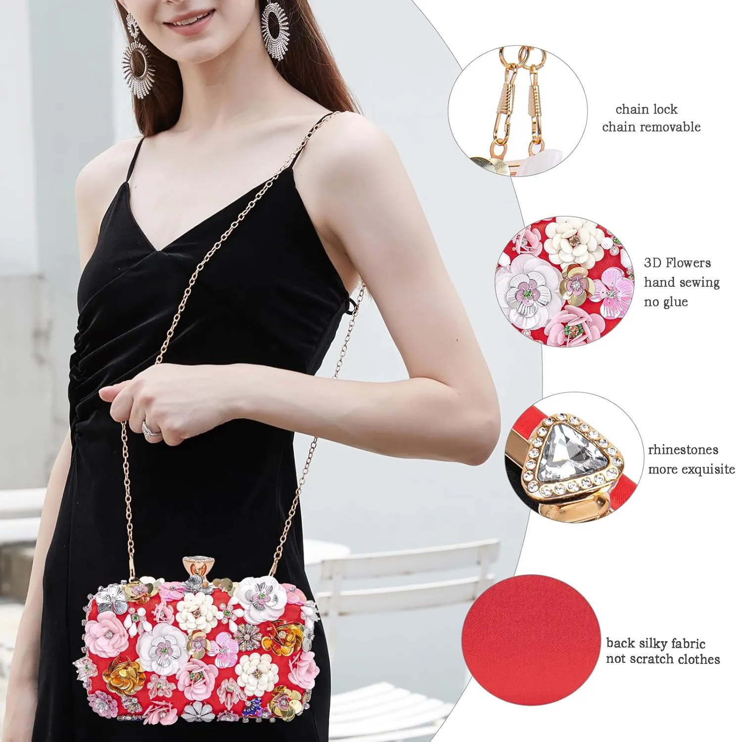 Women Clutches Flower Evening Handbag Chain Strap Shoulder Bag handbag Wedding bag purse