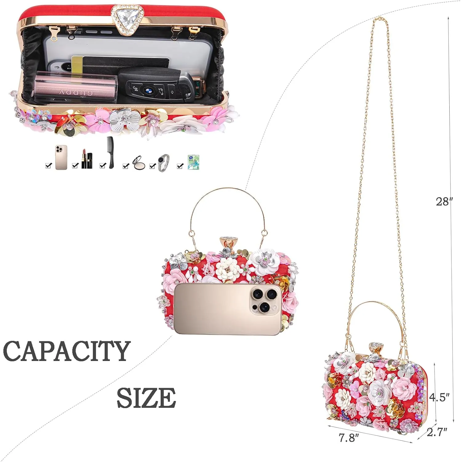 Women Clutches Flower Evening Handbag Chain Strap Shoulder Bag handbag Wedding bag purse