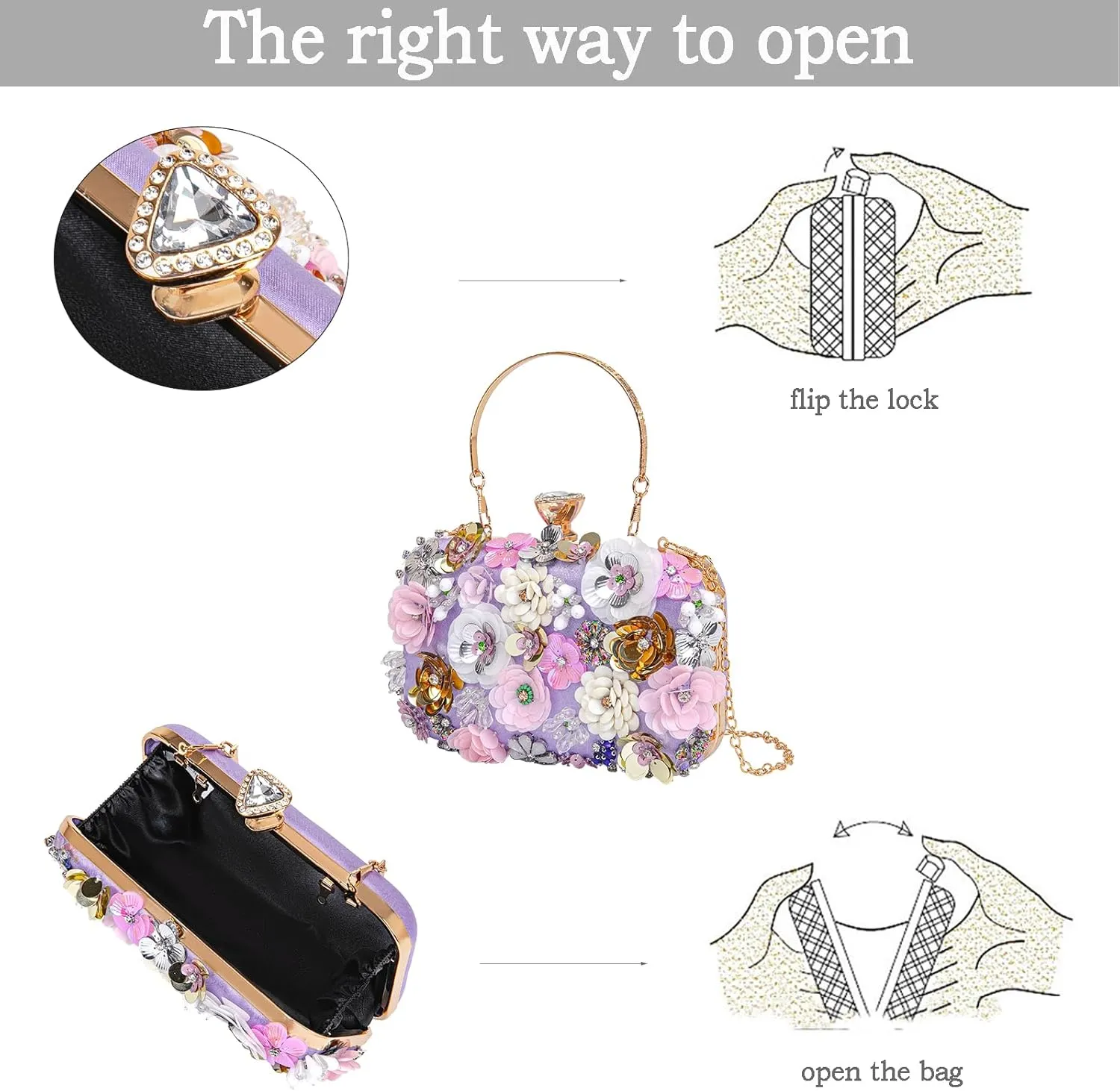 Women Clutches Flower Evening Handbag Chain Strap Shoulder Bag handbag Wedding bag purse