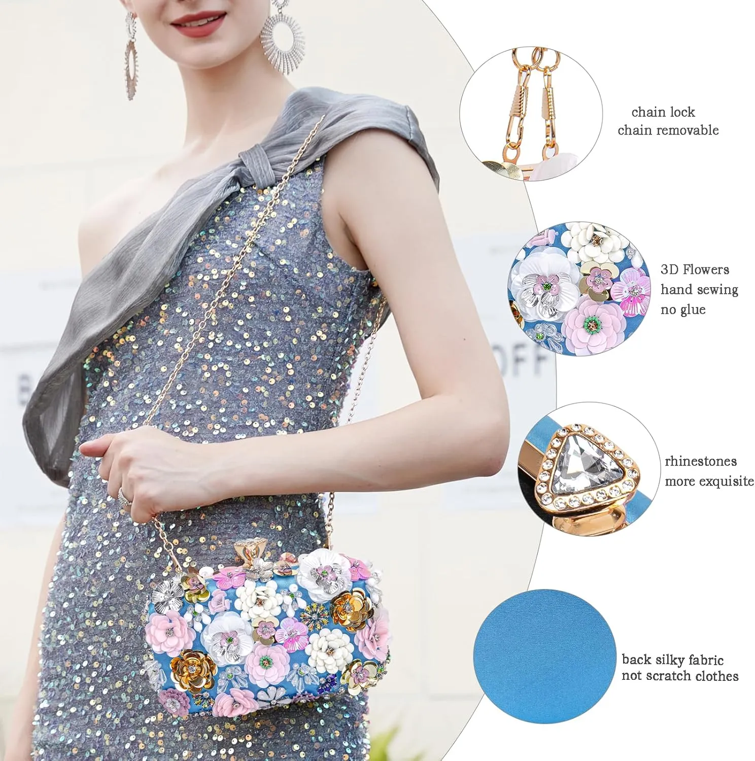 Women Clutches Flower Evening Handbag Chain Strap Shoulder Bag handbag Wedding bag purse