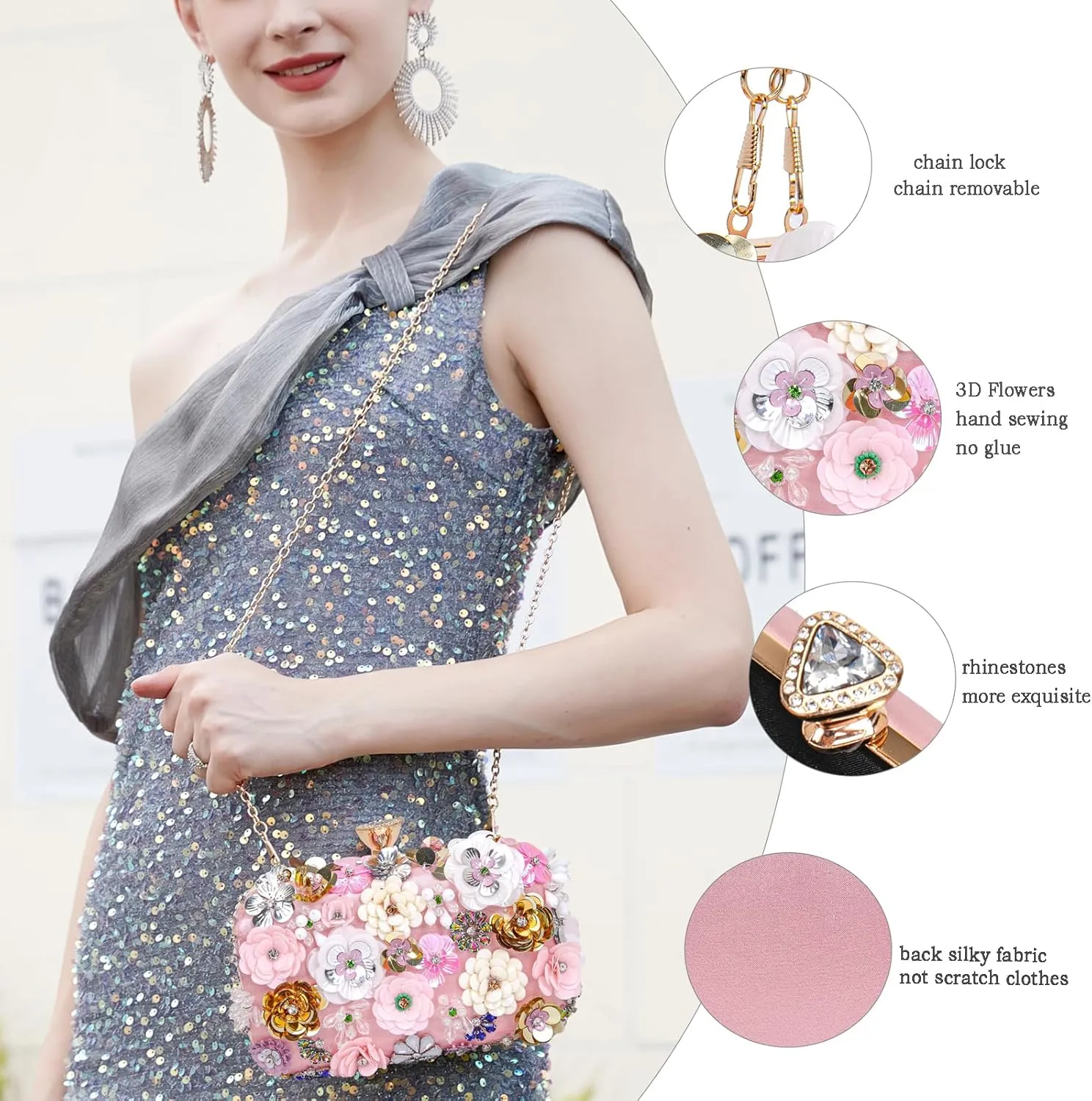 Women Clutches Flower Evening Handbag Chain Strap Shoulder Bag handbag Wedding bag purse