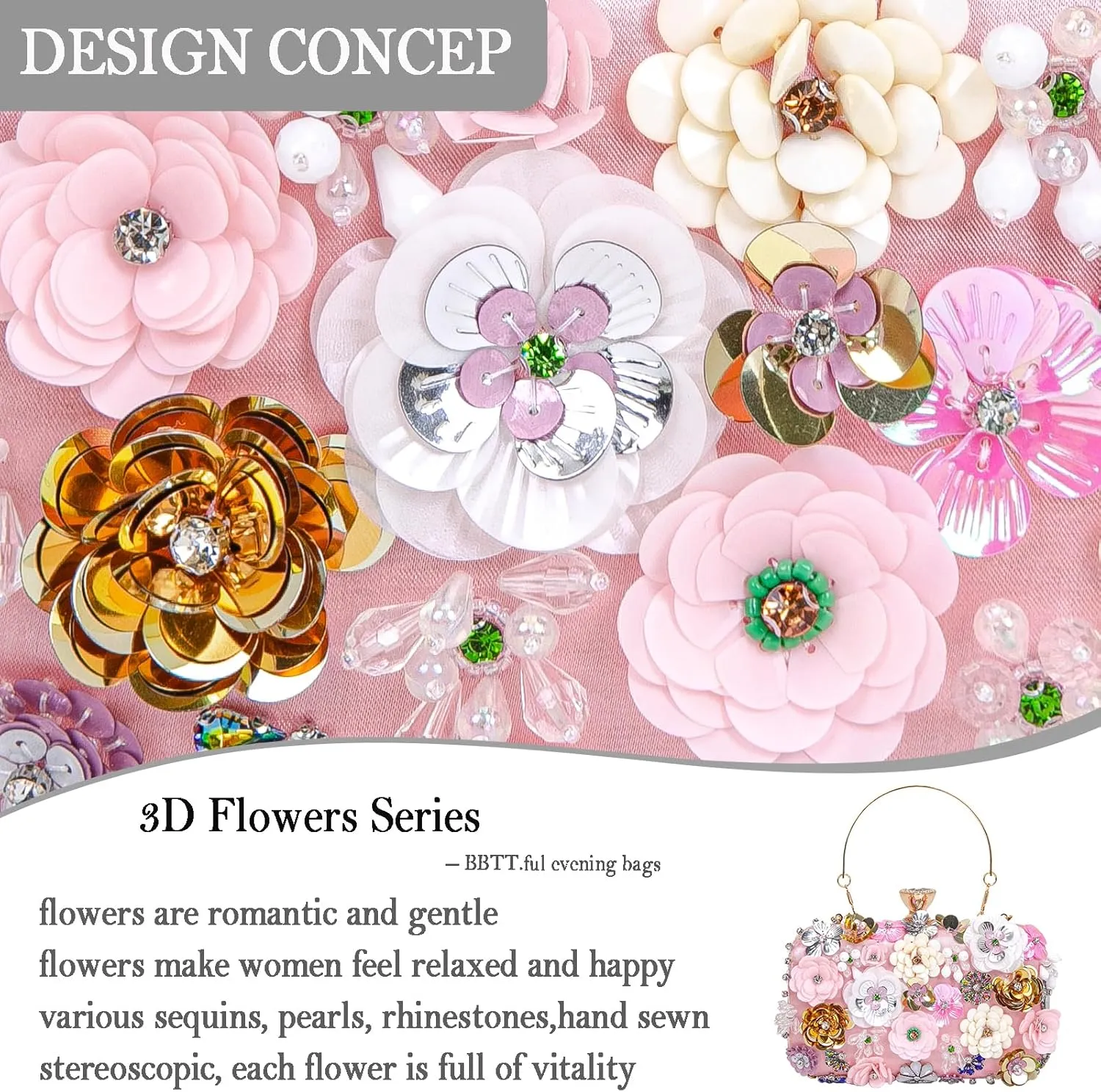 Women Clutches Flower Evening Handbag Chain Strap Shoulder Bag handbag Wedding bag purse