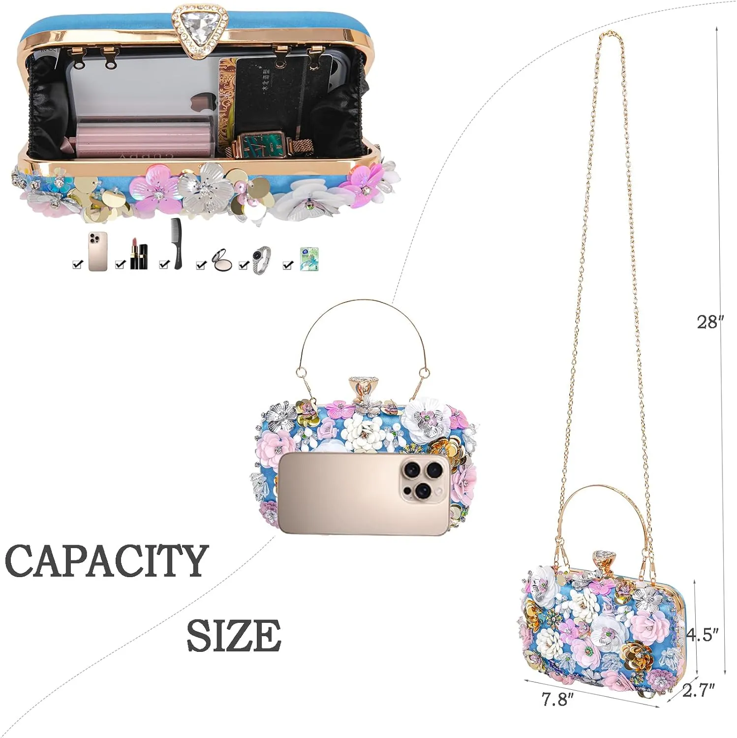 Women Clutches Flower Evening Handbag Chain Strap Shoulder Bag handbag Wedding bag purse