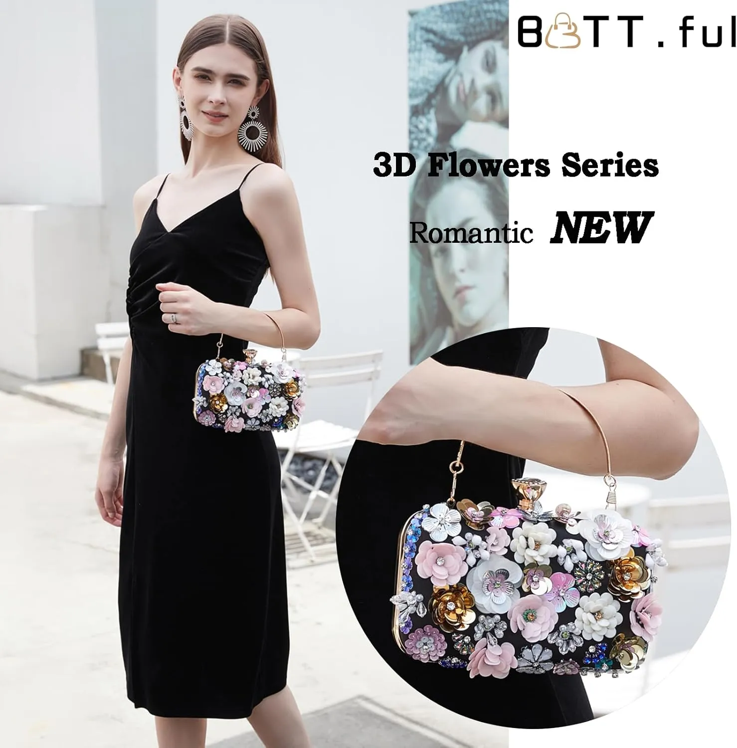 Women Clutches Flower Evening Handbag Chain Strap Shoulder Bag handbag Wedding bag purse