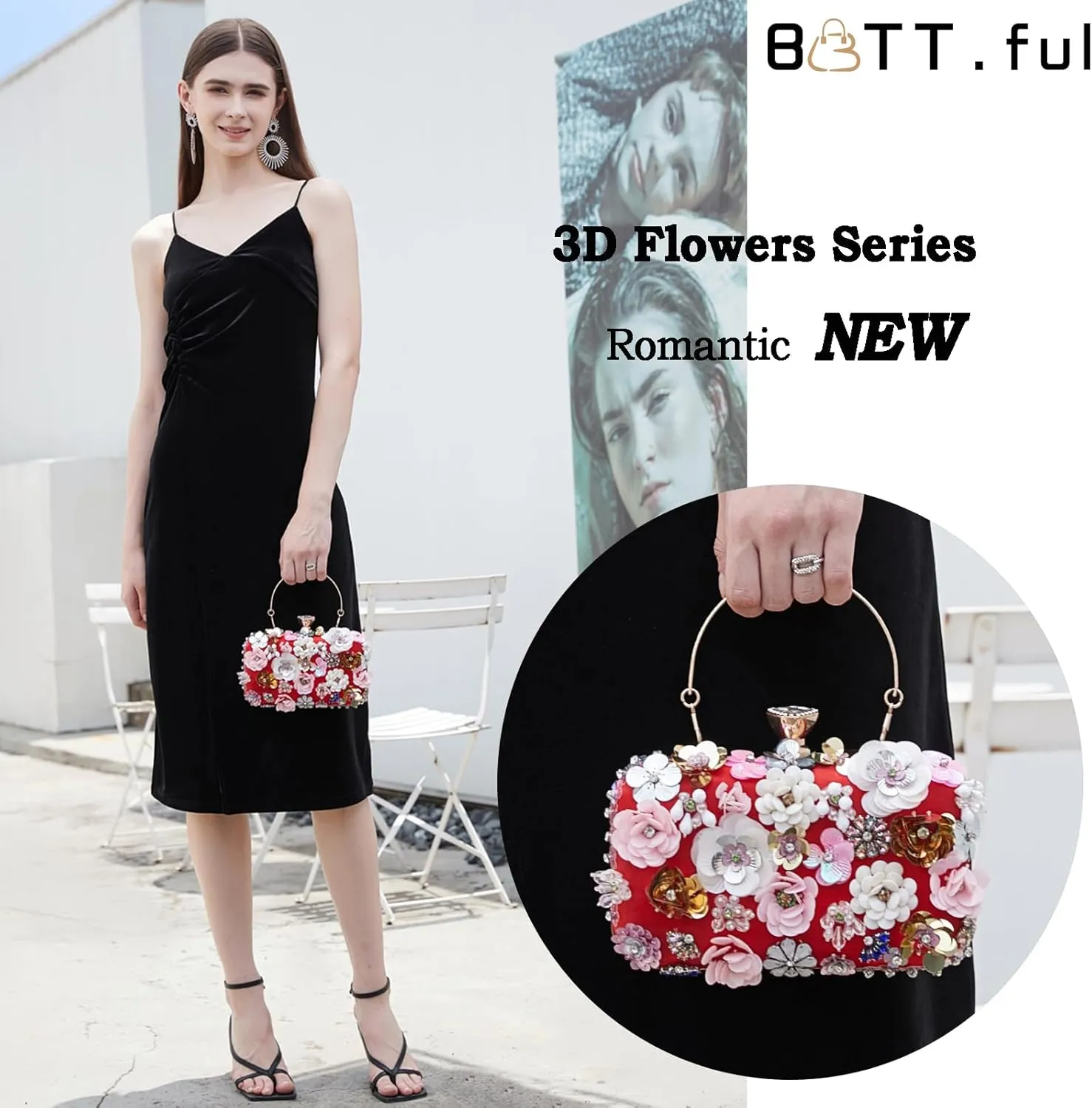 Women Clutches Flower Evening Handbag Chain Strap Shoulder Bag handbag Wedding bag purse