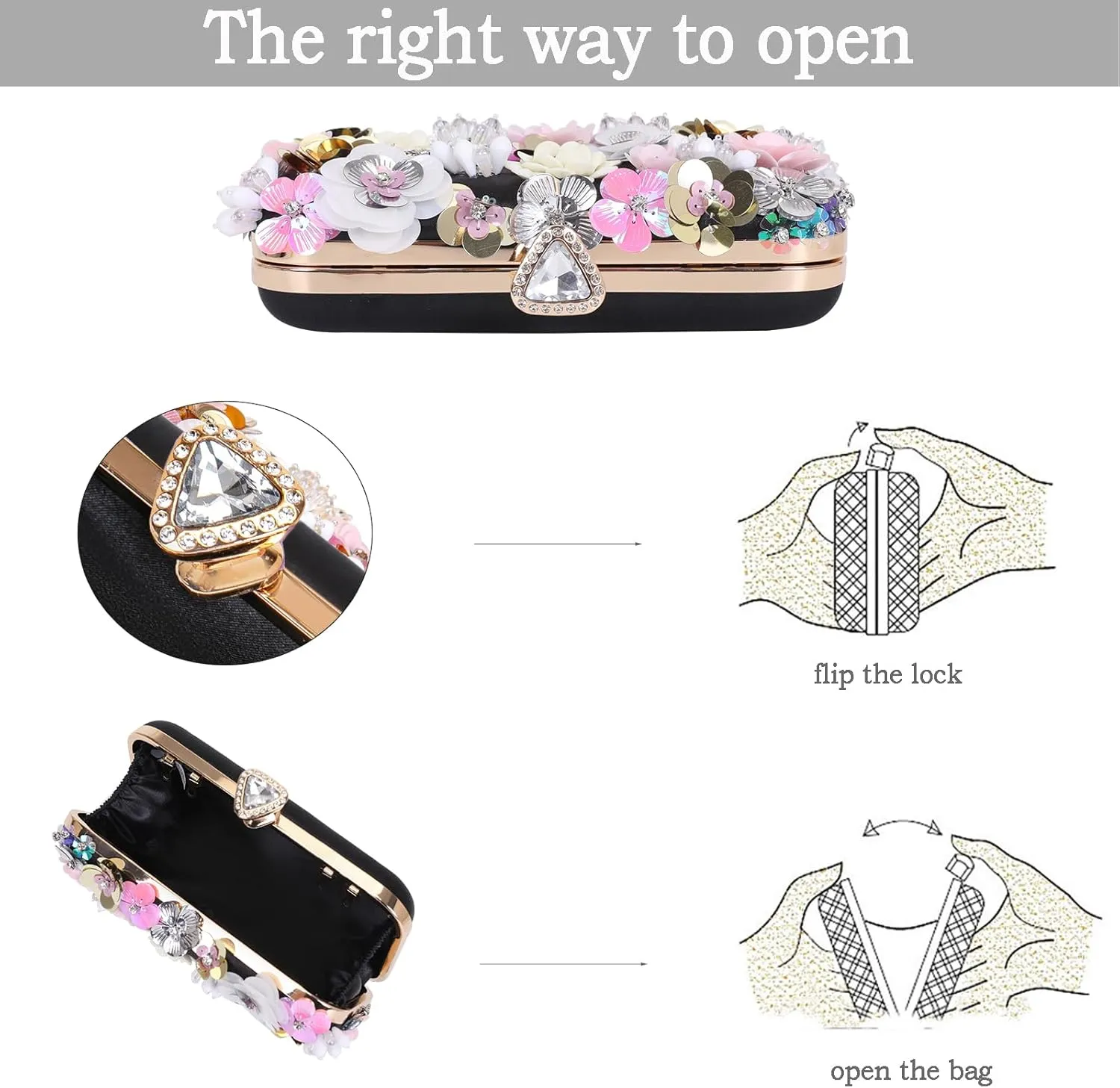 Women Clutches Flower Evening Handbag Chain Strap Shoulder Bag handbag Wedding bag purse