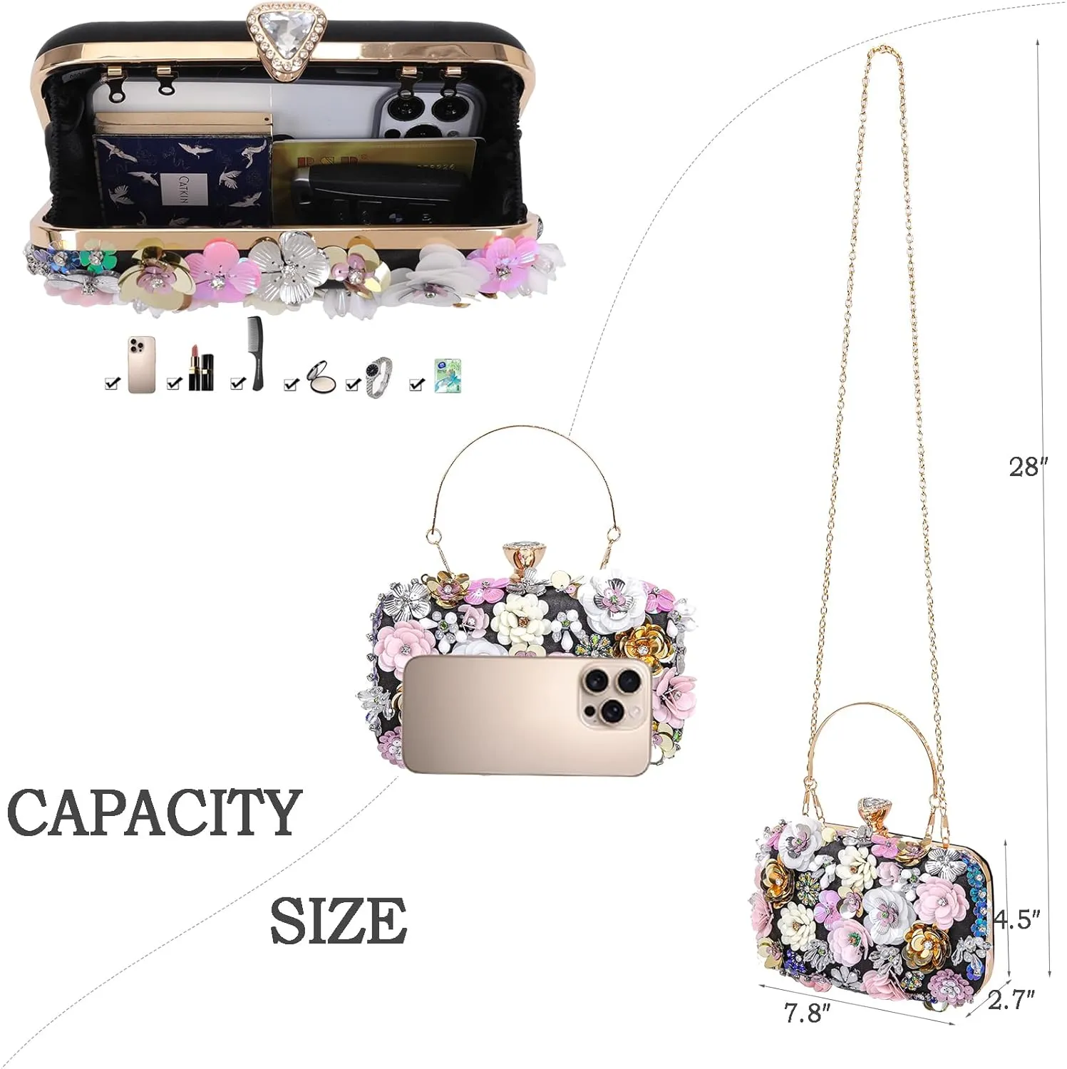Women Clutches Flower Evening Handbag Chain Strap Shoulder Bag handbag Wedding bag purse