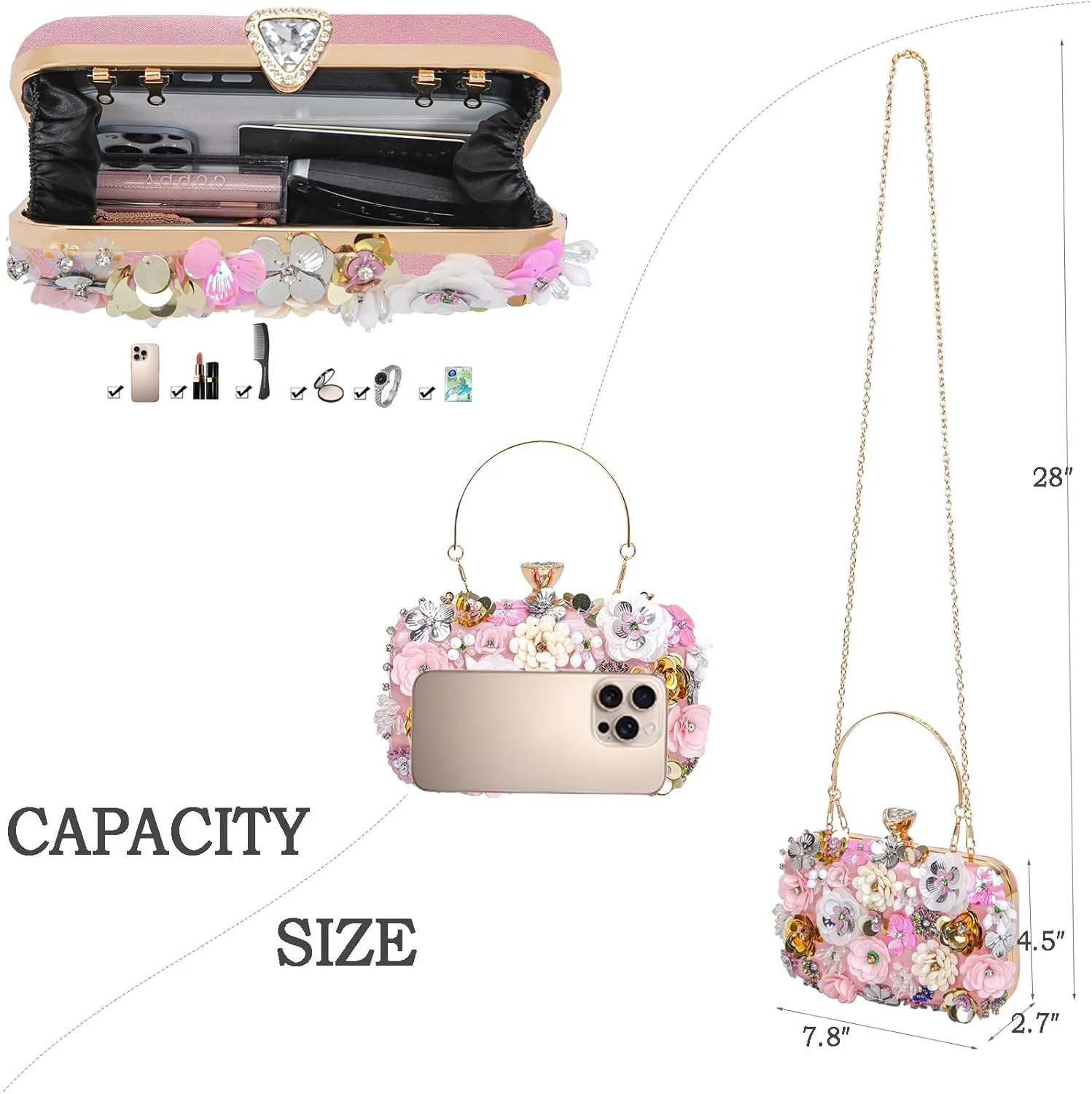 Women Clutches Flower Evening Handbag Chain Strap Shoulder Bag handbag Wedding bag purse