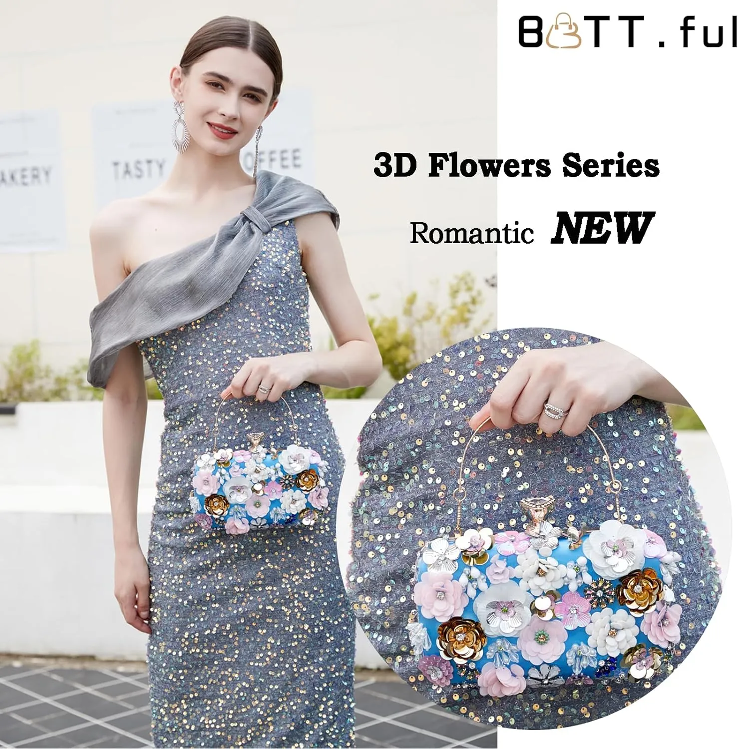 Women Clutches Flower Evening Handbag Chain Strap Shoulder Bag handbag Wedding bag purse