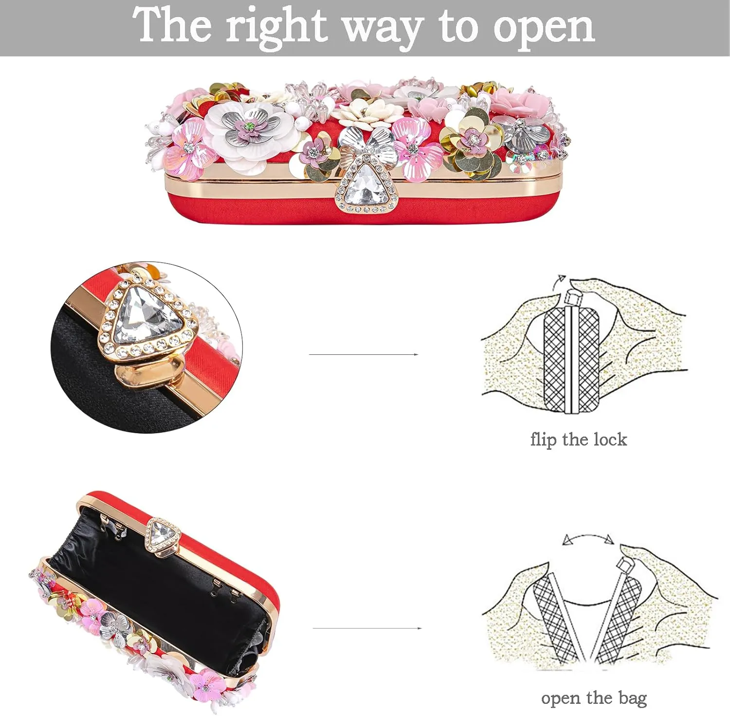 Women Clutches Flower Evening Handbag Chain Strap Shoulder Bag handbag Wedding bag purse
