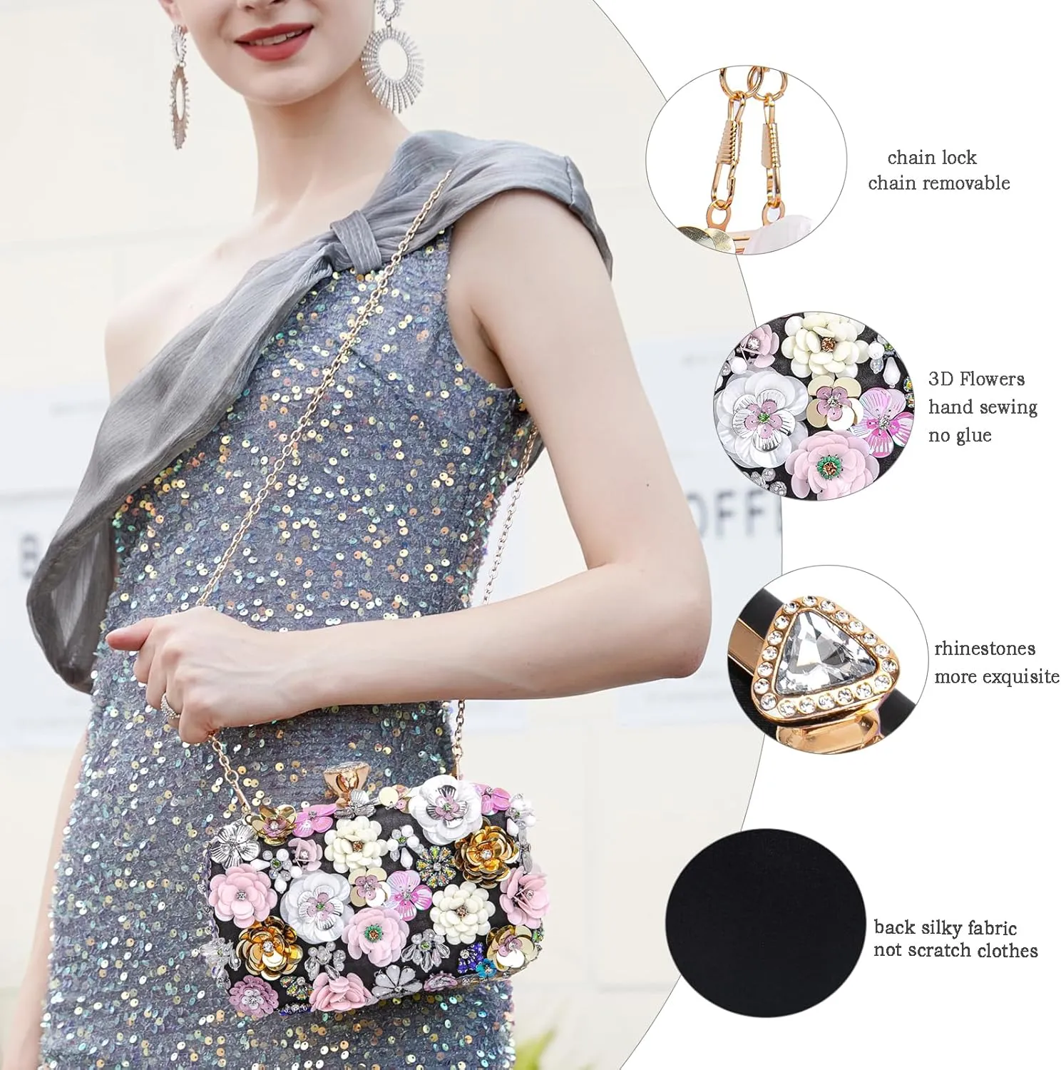 Women Clutches Flower Evening Handbag Chain Strap Shoulder Bag handbag Wedding bag purse