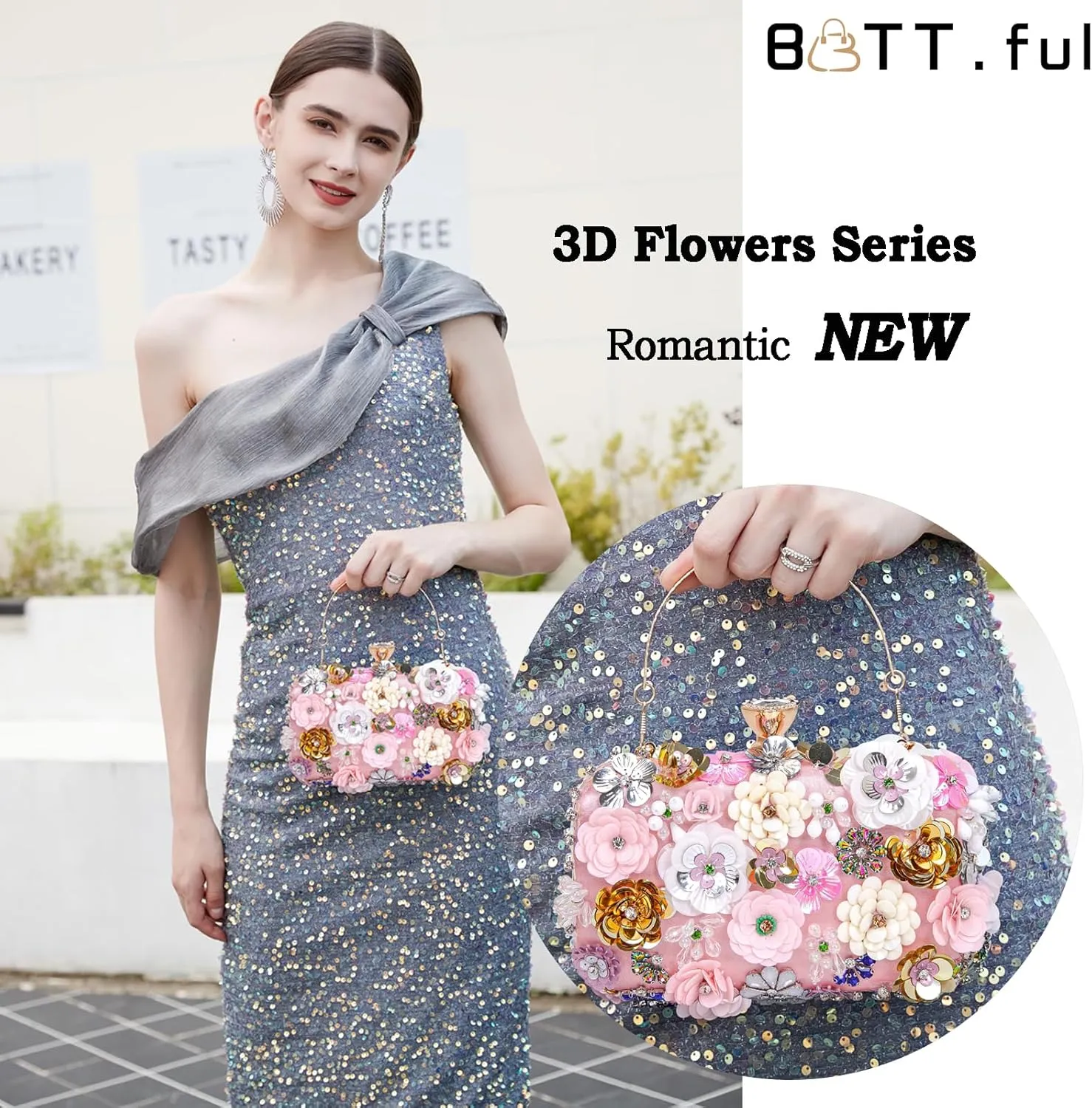 Women Clutches Flower Evening Handbag Chain Strap Shoulder Bag handbag Wedding bag purse