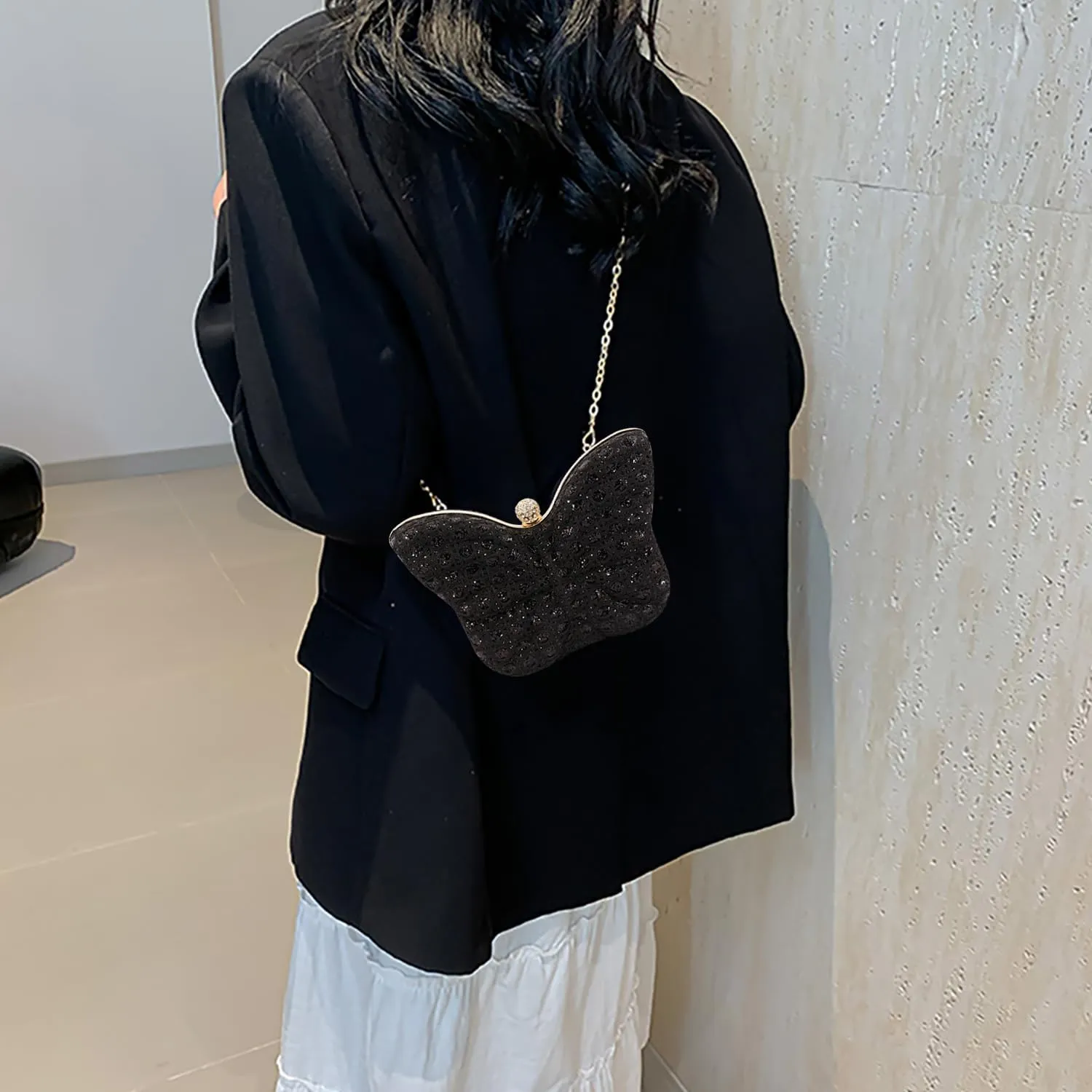 Women Elegant Butterfly Clutches Glitter Evening Bag Shoulder Bag Party Wedding Cocktail Prom Handbags