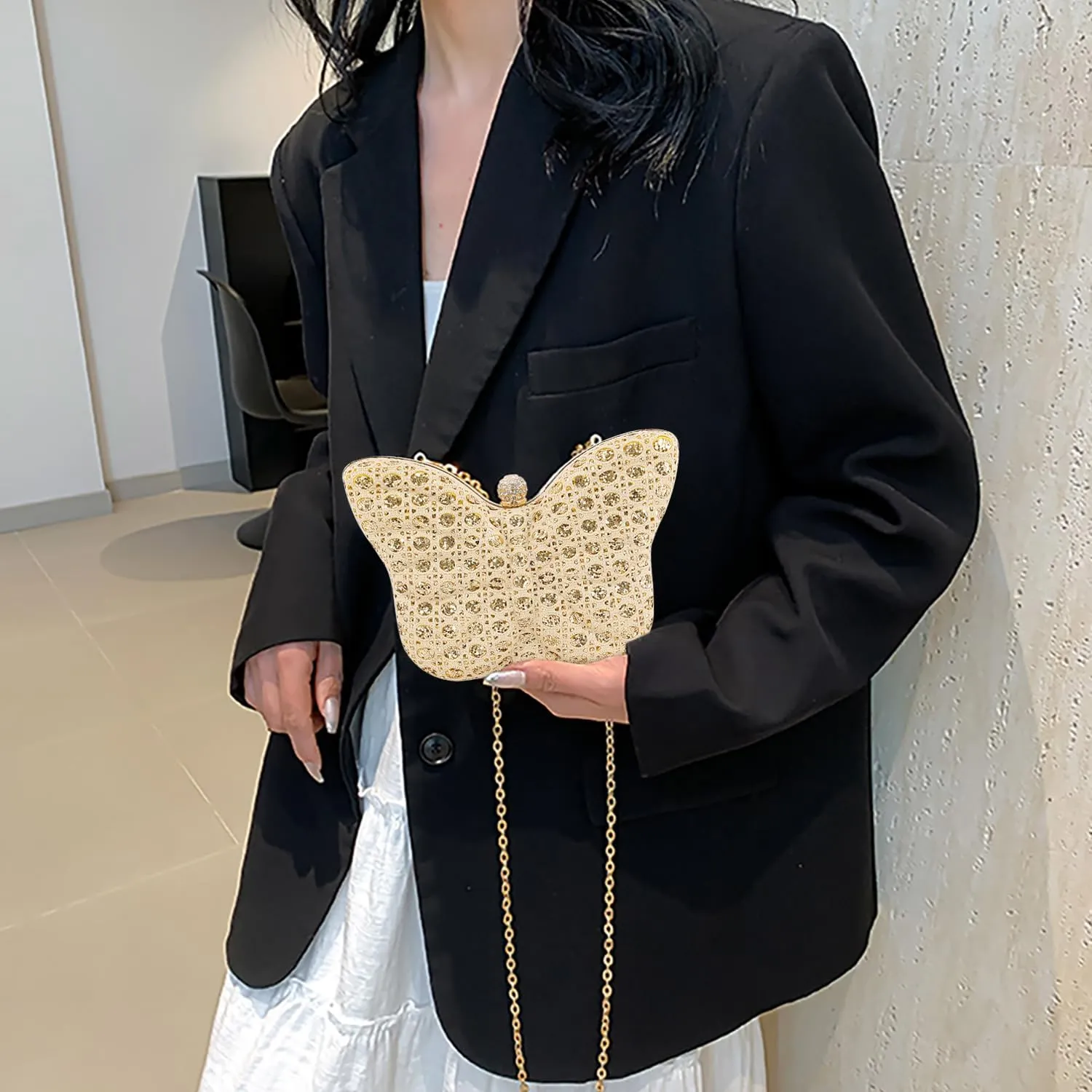 Women Elegant Butterfly Clutches Glitter Evening Bag Shoulder Bag Party Wedding Cocktail Prom Handbags