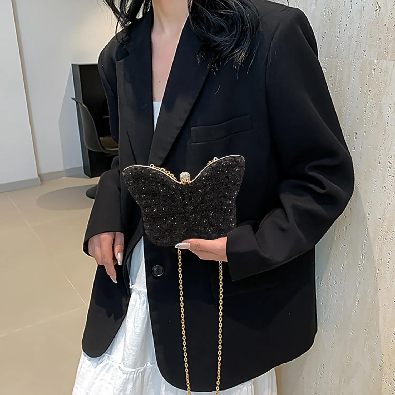 Women Elegant Butterfly Clutches Glitter Evening Bag Shoulder Bag Party Wedding Cocktail Prom Handbags