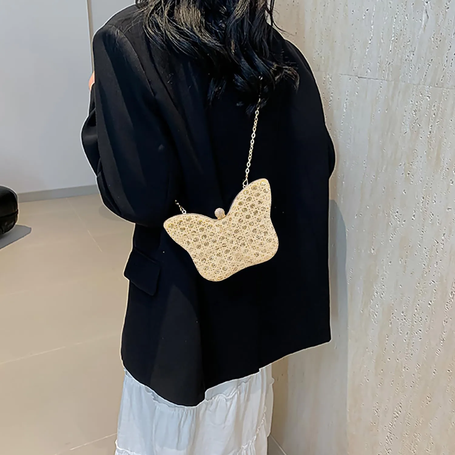 Women Elegant Butterfly Clutches Glitter Evening Bag Shoulder Bag Party Wedding Cocktail Prom Handbags