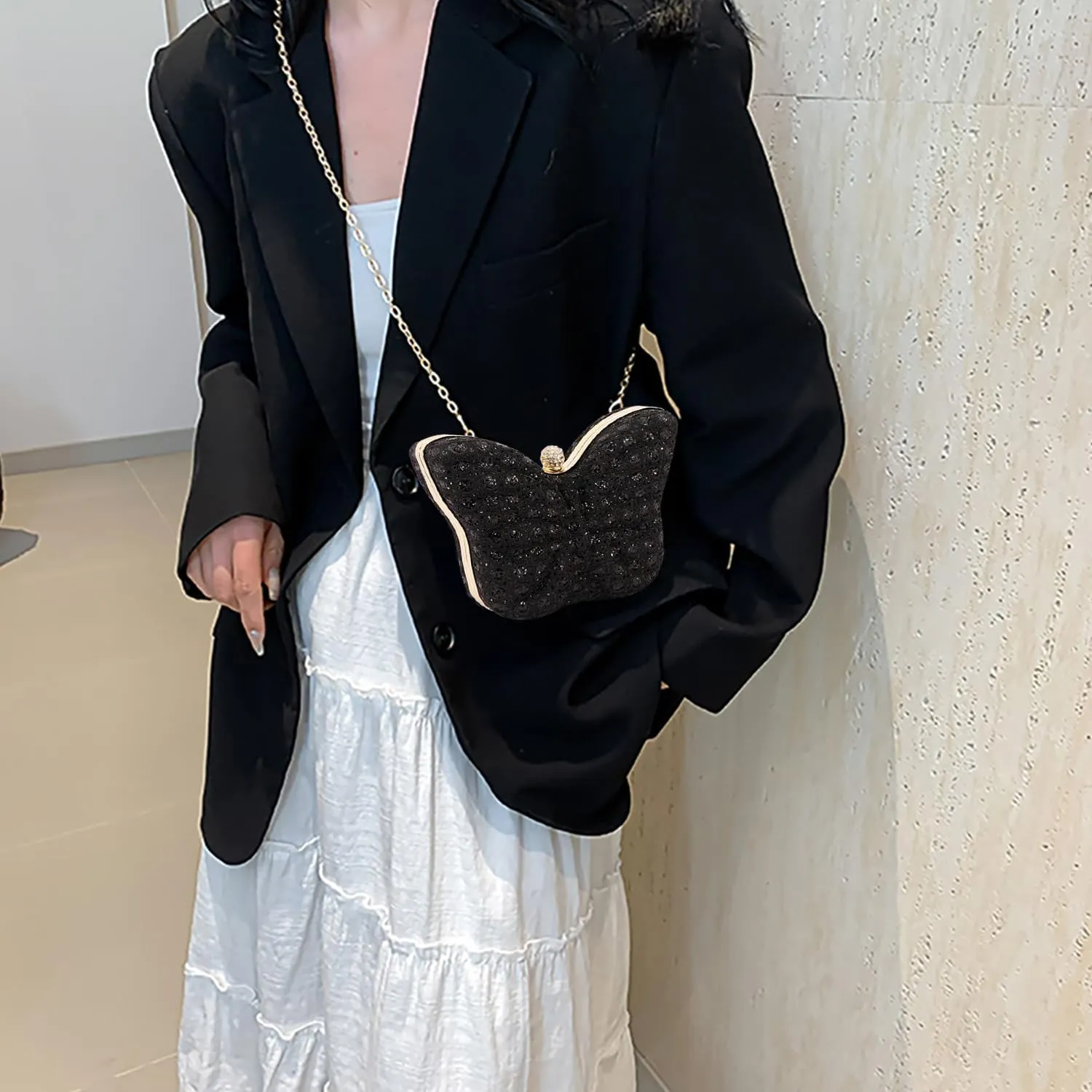 Women Elegant Butterfly Clutches Glitter Evening Bag Shoulder Bag Party Wedding Cocktail Prom Handbags