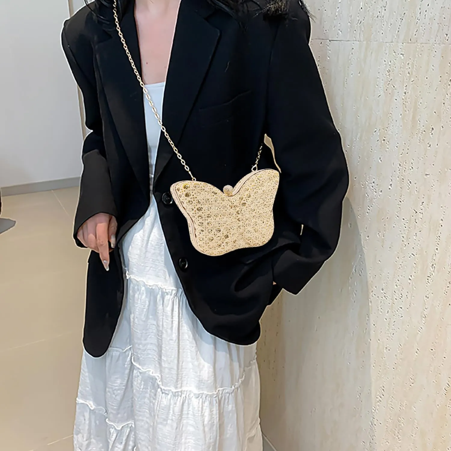 Women Elegant Butterfly Clutches Glitter Evening Bag Shoulder Bag Party Wedding Cocktail Prom Handbags