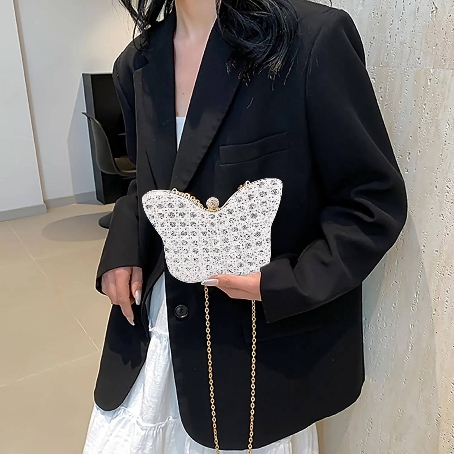 Women Elegant Butterfly Clutches Glitter Evening Bag Shoulder Bag Party Wedding Cocktail Prom Handbags