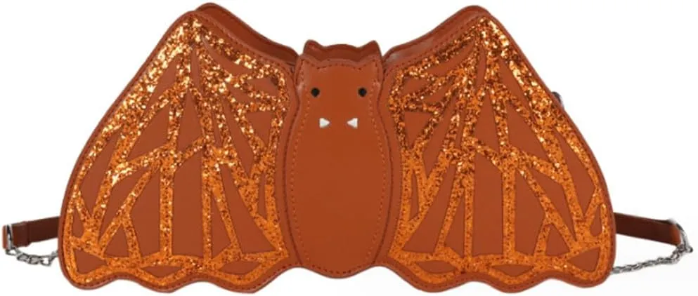Women Halloween Crossbody Purse Sequin Bat Shoulder Bags Chain Punk Handbag Satchel
