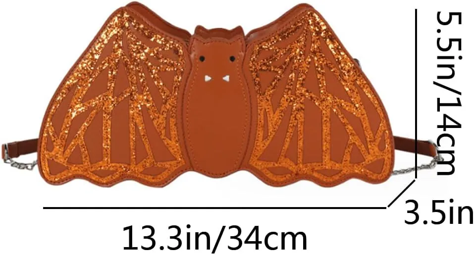 Women Halloween Crossbody Purse Sequin Bat Shoulder Bags Chain Punk Handbag Satchel