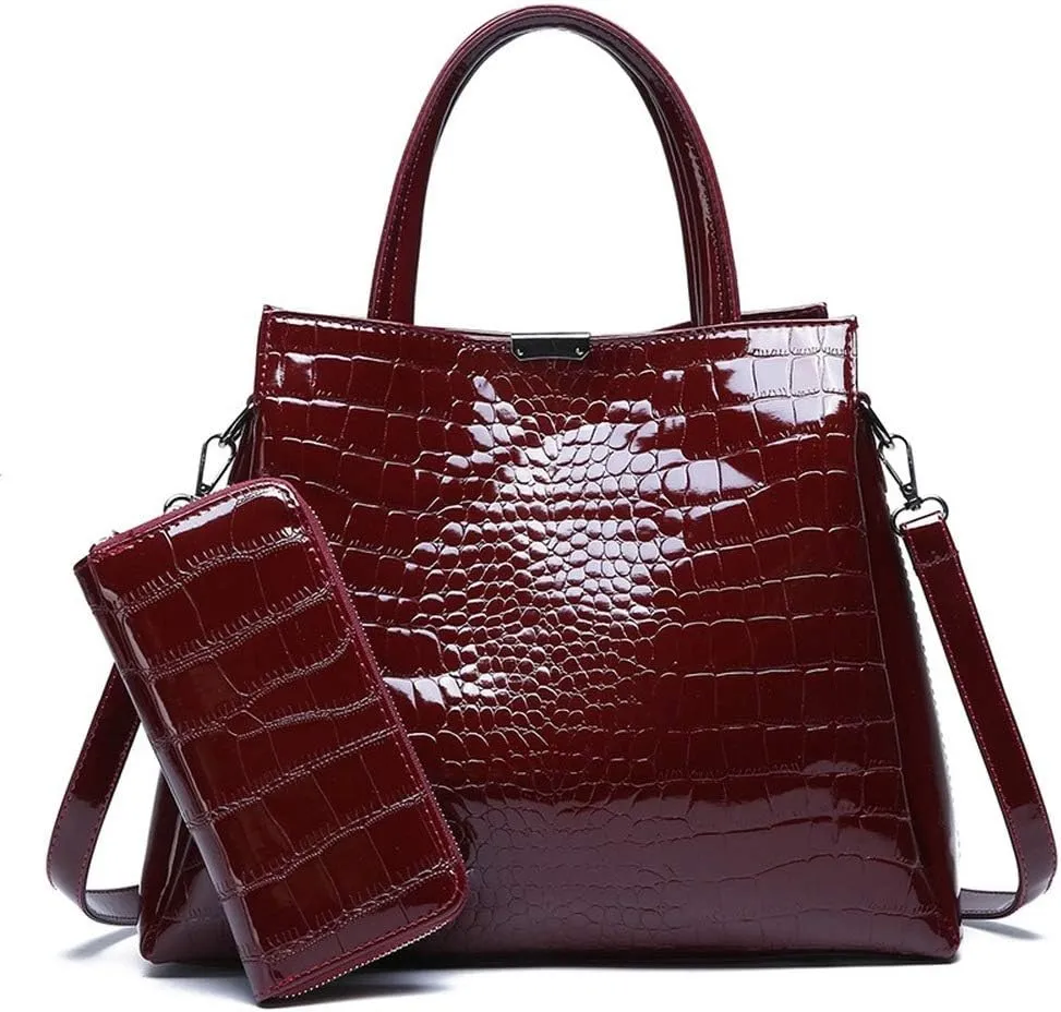 Women Handbags Top Handle Satchel Purse Shoulder Bag Briefcase Hobo Bag Set 2pcs (wine red)