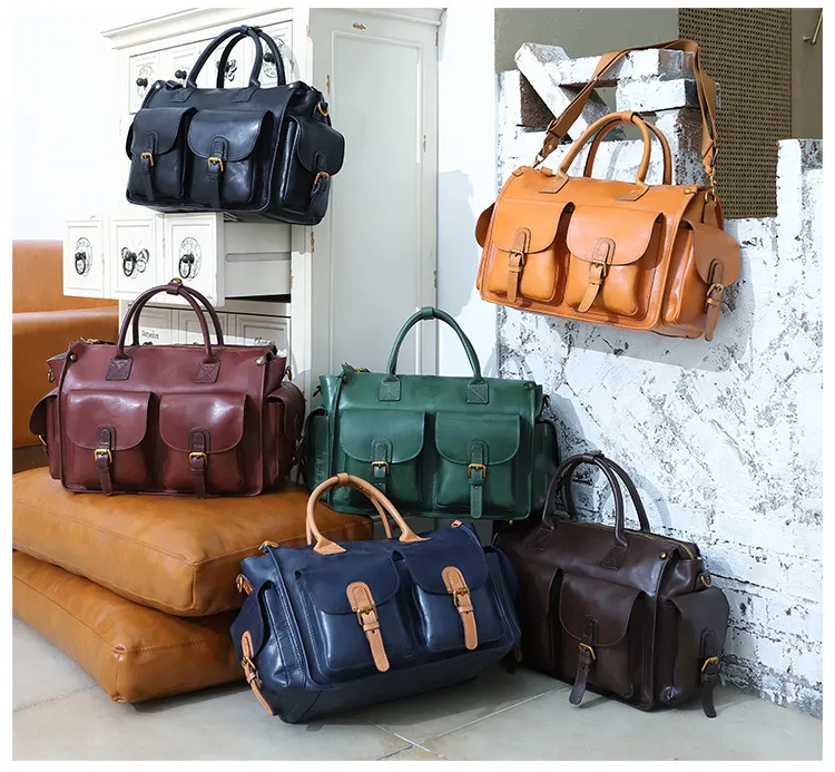 Women Handmade Leather Large Storage Duffle Bags J8785