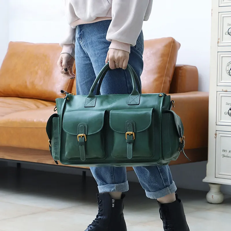 Women Handmade Leather Large Storage Duffle Bags J8785