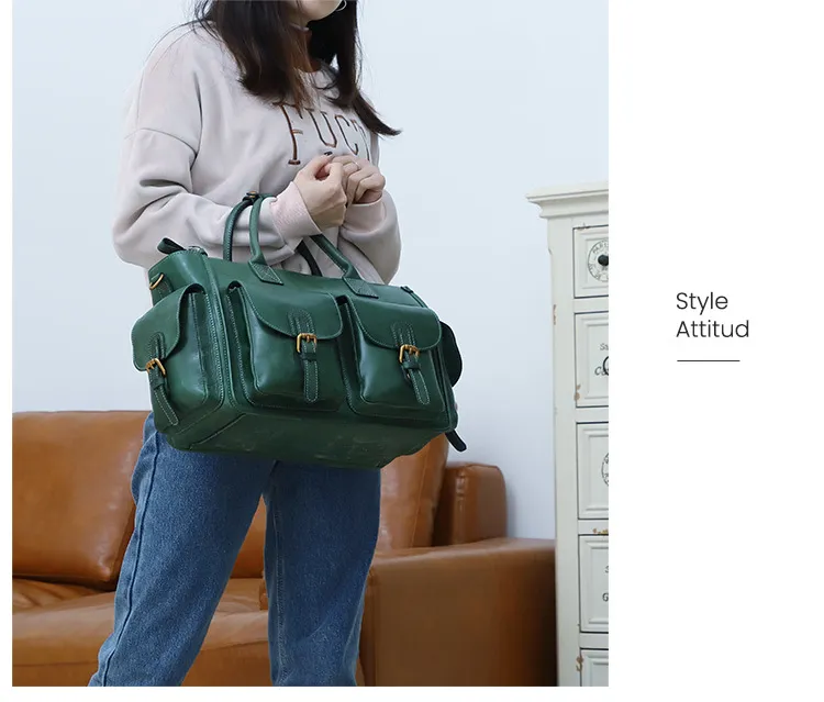 Women Handmade Leather Large Storage Duffle Bags J8785