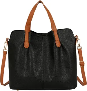Women's Canvas Tote Bags with Zipper Shoulder Bags Top Handle Satchel Purses Purse and Wallet Set for Women(Black)
