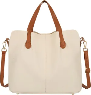 Women's Canvas Tote Bags with Zipper Shoulder Bags Top Handle Satchel Purses Purse and Wallet Set for Women(White)